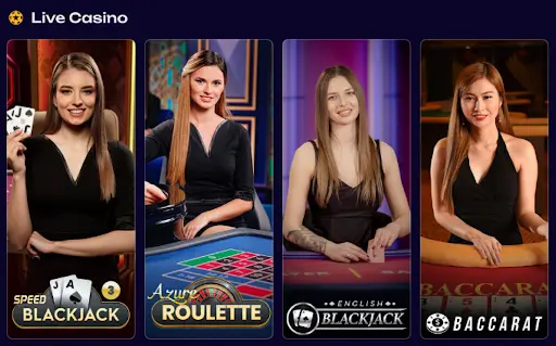 section casino en direct avec croupières professionnelles proposant blackjack, roulette et baccarat en temps réel